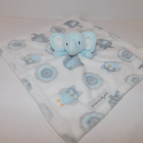 Blankets & Beyond Blue Elephant Gray White Owl Security Blanket Plush Lovey Nunu - Picture 1 of 6